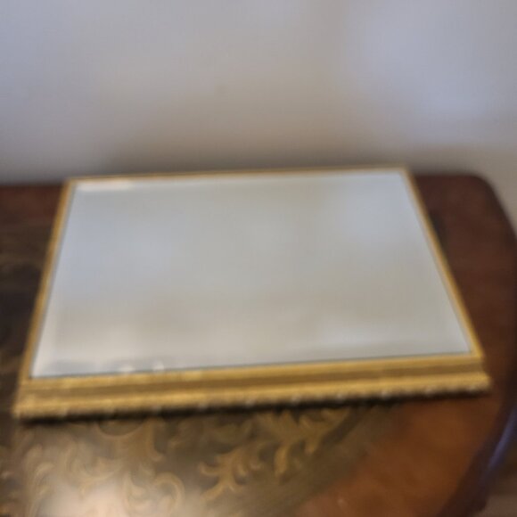 Beveled Mirrored Glass Dresser Tray Gold Wood Base Rectangle Estate Treasure - Picture 3 of 5